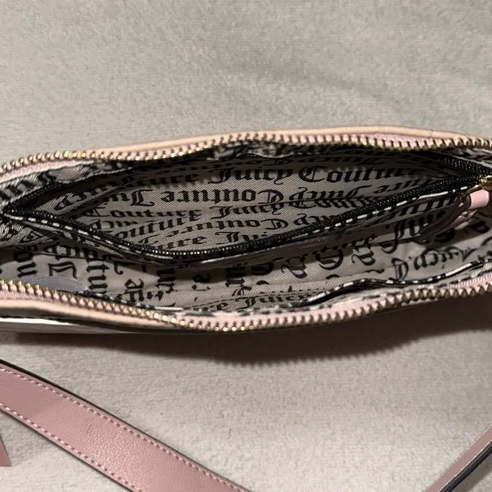 JC Tan Blush Pink White Tooled Logo Faux Leather Hobo Bag Purse